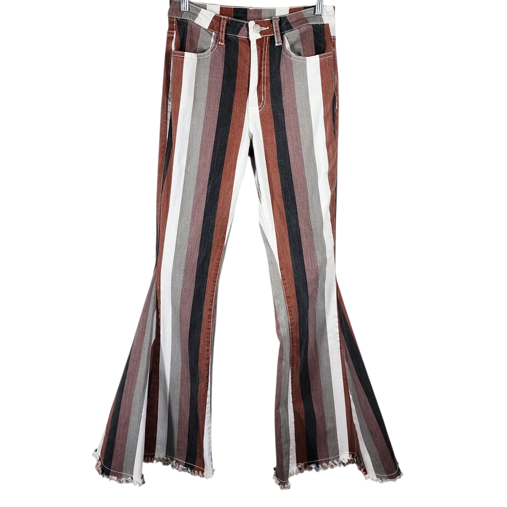 Striped Flared Pants - Brown Multi